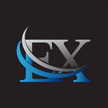İlk harf EX logotype şirket adı mavi ve gri renkli swoosh tasarımı. iş ve şirket kimliği için vektör logosu.