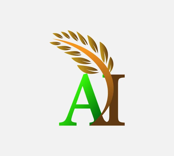 글자로고 Agriculture Wheat Logo Template Vector 아이콘 디자인 녹색과 — 스톡 벡터