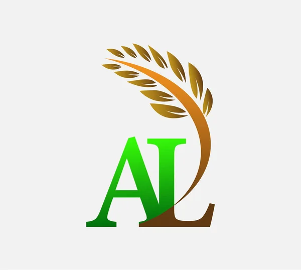 字母首字母标识Al 农业小麦标识模板矢量图标设计绿色和棕色 — 图库矢量图片