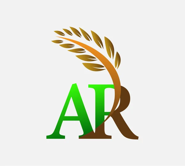 初期の文字のロゴAr 農業小麦のロゴテンプレートのアイコンのデザインの色緑と茶色 — ストックベクタ