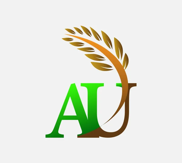 初始字母标识Au 农业小麦标识模板矢量图标设计绿色和棕色 — 图库矢量图片