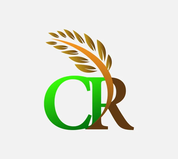 初期の文字のロゴCr 農業小麦のロゴテンプレートのアイコンのデザインは緑と茶色の色 — ストックベクタ