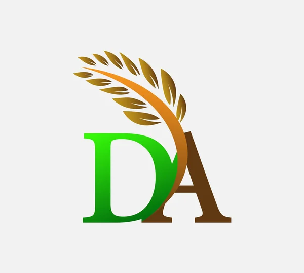 初期の文字のロゴDa 農業小麦のロゴテンプレートのアイコンのデザインの色緑と茶色 — ストックベクタ