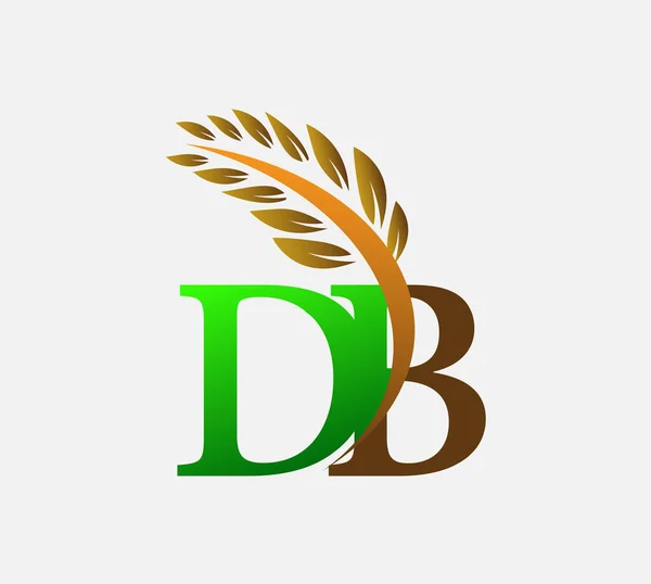 初期の文字のロゴDb 農業小麦のロゴテンプレートのアイコンのデザインの色緑と茶色 — ストックベクタ