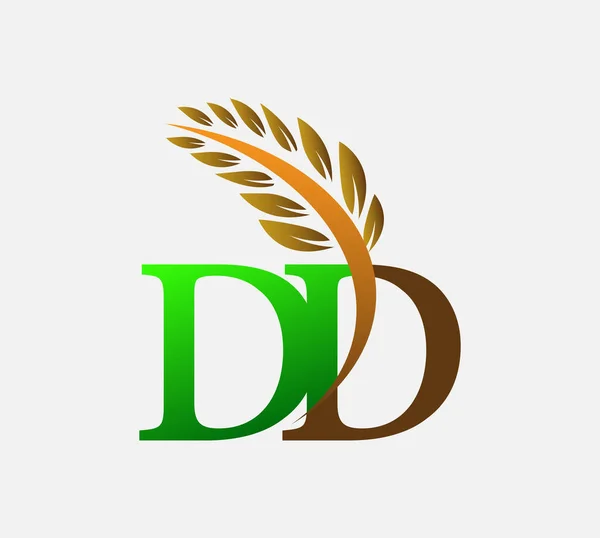 初期の文字のロゴDd 農業小麦のロゴテンプレートのアイコンのデザインの色緑と茶色 — ストックベクタ