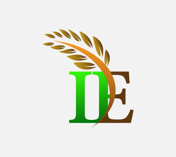 初始字母标识Ie 农业小麦标识模板矢量图标设计绿色和棕色 — 图库矢量图片