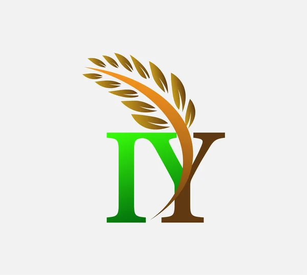 글자로고 Agriculture Wheat Logo Template Vector 아이콘 디자인 녹색과 — 스톡 벡터