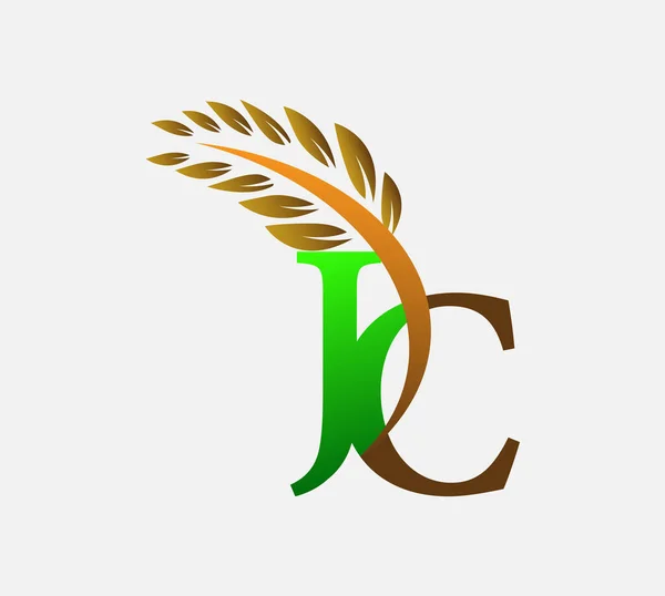 初始字母标志Jc 农业小麦标志模板矢量图标设计绿色和棕色 — 图库矢量图片