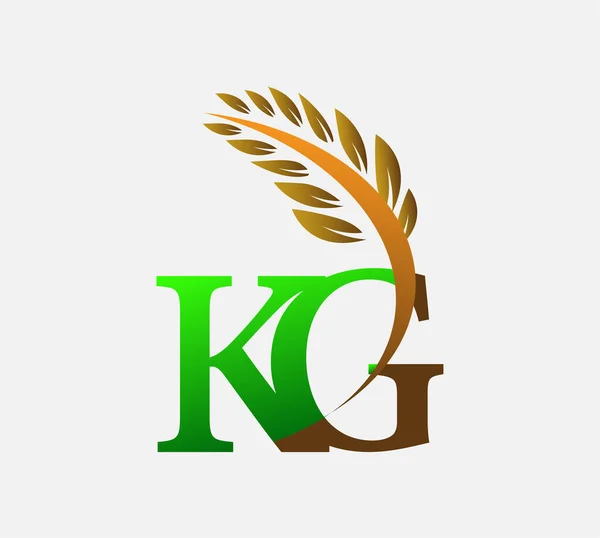 初期の文字のロゴKg 農業小麦のロゴテンプレートのアイコンのデザインは緑と茶色を着色 — ストックベクタ