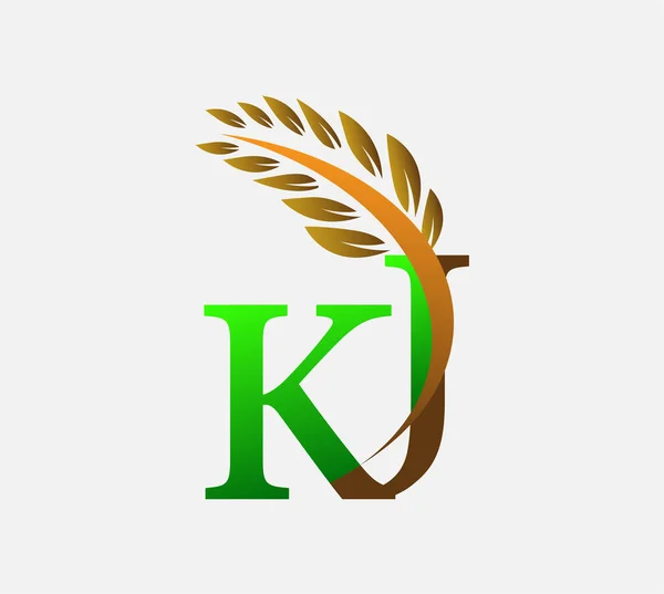 頭文字ロゴ Agriculture小麦ロゴテンプレートベクトルアイコンデザインカラーグリーン ブラウン — ストックベクタ
