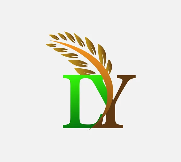 初期の文字のロゴLy 農業小麦のロゴテンプレートのアイコンのデザインの色緑と茶色 — ストックベクタ