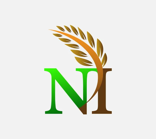 글자로고 Agriculture Wheat Logo Template Vector 아이콘 디자인 녹색과 — 스톡 벡터