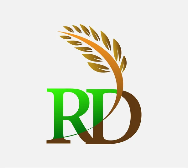 初期の文字のロゴRdは 農業小麦のロゴテンプレートのアイコンのデザインは緑と茶色の色 — ストックベクタ