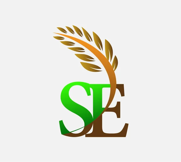 Harf Logosu Tarım Buğdayı Logosu Şablon Vektör Tasarımı Renkli Yeşil — Stok Vektör