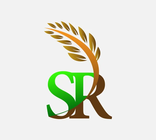 初期の文字のロゴSr 農業小麦のロゴテンプレートのアイコンのデザインの色緑と茶色 — ストックベクタ