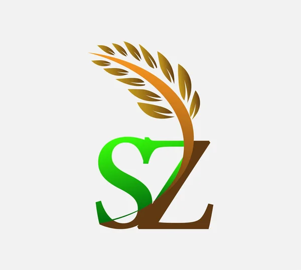 문자로고 Agriculture Wheat Logo Template Vector 아이콘 디자인 녹색과 — 스톡 벡터