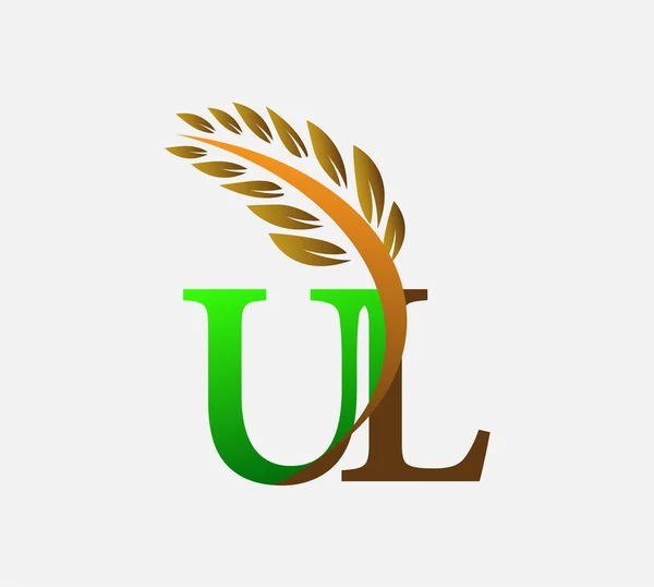 Initiële Letter Logo Landbouw Tarwe Logo Template Vector Pictogram Ontwerp — Stockvector