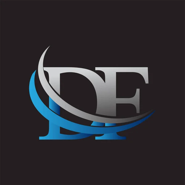頭文字のDfロゴタイプ社名は青とグレーのスウッシュデザイン ビジネスと会社のアイデンティティのためのベクトルロゴ — ストックベクタ