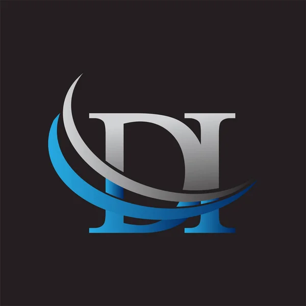 頭文字のDiロゴタイプ社名はブルーとグレーのスウッシュデザイン ビジネスと会社のアイデンティティのためのベクトルロゴ — ストックベクタ