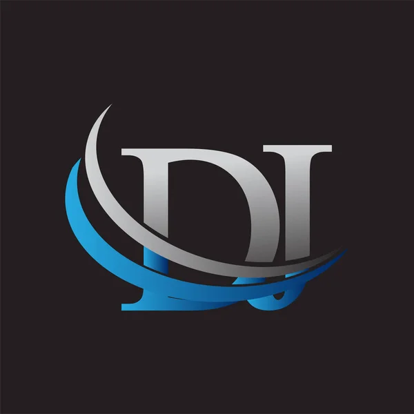 初期の文字Djのロゴタイプ会社の名前は青とグレーのスウッシュデザインを着色 ビジネスと会社のアイデンティティのためのベクトルロゴ — ストックベクタ
