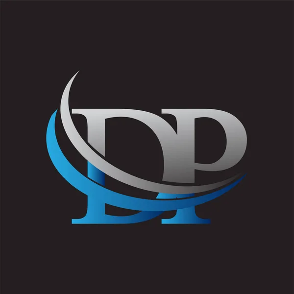 頭文字のDpロゴタイプ社名は青とグレーのスウッシュデザイン ビジネスと会社のアイデンティティのためのベクトルロゴ — ストックベクタ
