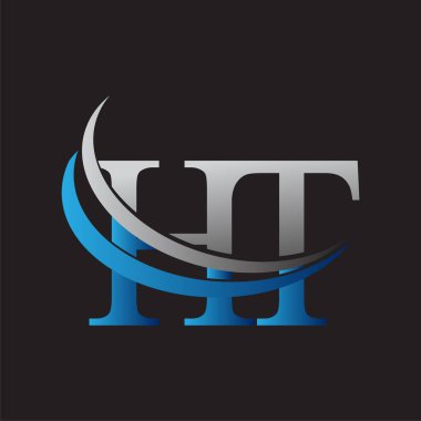 İlk harf HT logotype şirketinin adı mavi ve gri renkli desenli. iş ve şirket kimliği için vektör logosu.