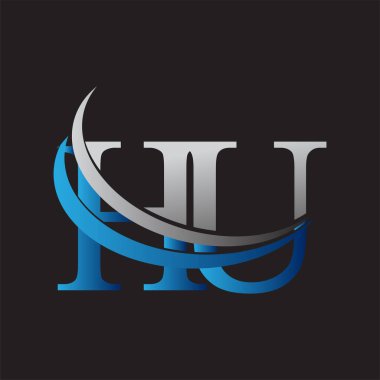 İlk harf HU logotype şirketinin adı mavi ve gri renkli desenli. iş ve şirket kimliği için vektör logosu.