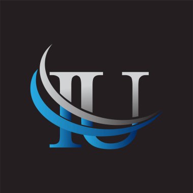 İlk harfi IU logotype şirketinin adı mavi ve gri desenli. iş ve şirket kimliği için vektör logosu.