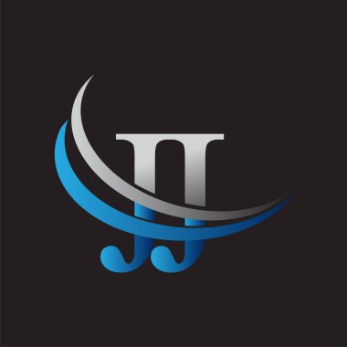 İlk harf JJ logotype şirketinin adı mavi ve gri renkli desenli. iş ve şirket kimliği için vektör logosu.