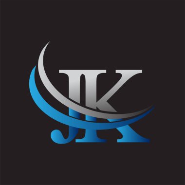 İlk harf JK logotype şirketinin adı mavi ve gri renkli desenli. iş ve şirket kimliği için vektör logosu.