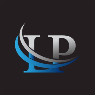 İlk harf LP logotype şirket adı mavi ve gri renkli swoosh tasarımı. iş ve şirket kimliği için vektör logosu.