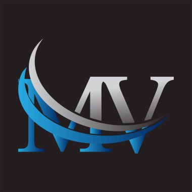 İlk harf MV logotype şirketinin adı mavi ve gri renkte. iş ve şirket kimliği için vektör logosu.