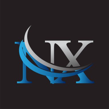İlk harf NX logotype şirketi adı mavi ve gri renkli. iş ve şirket kimliği için vektör logosu.