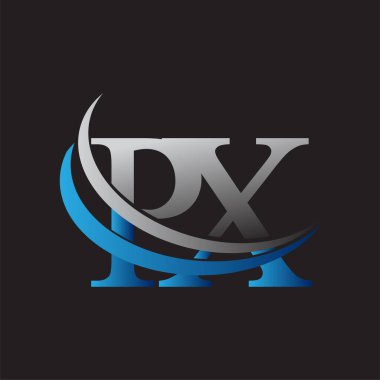 İlk harf PX logotype şirketinin adı mavi ve gri desenli. iş ve şirket kimliği için vektör logosu.