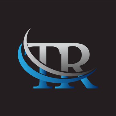 İlk harf TR logotype şirketi adı mavi ve gri renkli. iş ve şirket kimliği için vektör logosu.