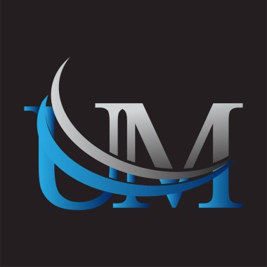 İlk harf UM logotype şirketi adı mavi ve gri renkli. iş ve şirket kimliği için vektör logosu.