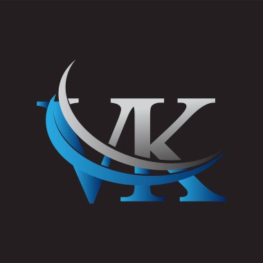 İlk harf VK logotype şirketinin adı mavi ve gri renkte. iş ve şirket kimliği için vektör logosu.