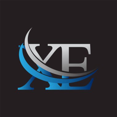 İlk harf XE logotype şirketi adı mavi ve gri renkli. iş ve şirket kimliği için vektör logosu.