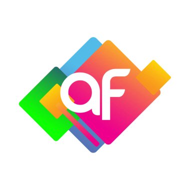 Renkli geometrik şekilli AF logosu, yaratıcı endüstri, web, iş ve şirket için harf kombinasyonu tasarımı.