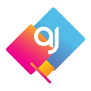 Renkli geometrik şekilli harf AJ logosu, yaratıcı endüstri, web, iş ve şirket için harf kombinasyonu tasarımı.