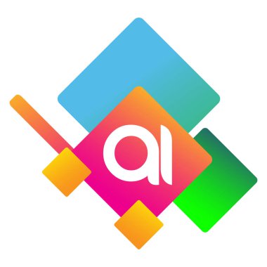 Renkli geometrik şekilli harf yapay zeka logosu, yaratıcı endüstri, web, iş ve şirket için harf kombinasyonu tasarımı.
