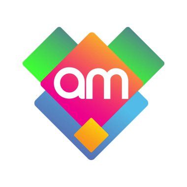 Renkli geometrik şekilli AM harfi logosu, yaratıcı endüstri, web, iş ve şirket için harf kombinasyonu tasarımı.