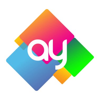 Renkli geometrik şekilli harf AY logosu, yaratıcı endüstri, web, iş ve şirket için harf kombinasyonu tasarımı.