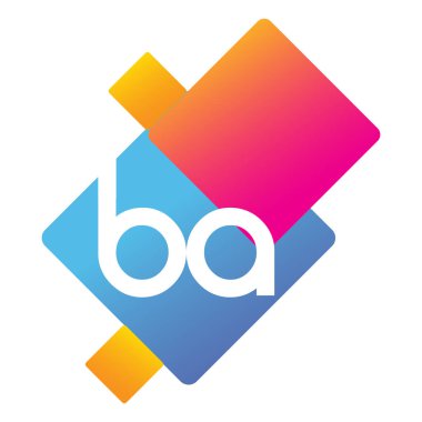 Renkli geometrik şekilli BA logosu, yaratıcı endüstri, web, iş ve şirket için harf kombinasyonu tasarımı.