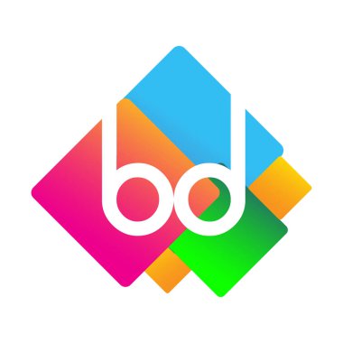 Renkli geometrik şekilli BD logosu, yaratıcı endüstri, web, iş ve şirket için harf kombinasyonlu logo tasarımı.