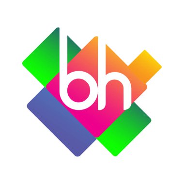 Renkli geometrik şekilli BH harfi logosu, yaratıcı endüstri, web, iş ve şirket için harf kombinasyonu tasarımı.