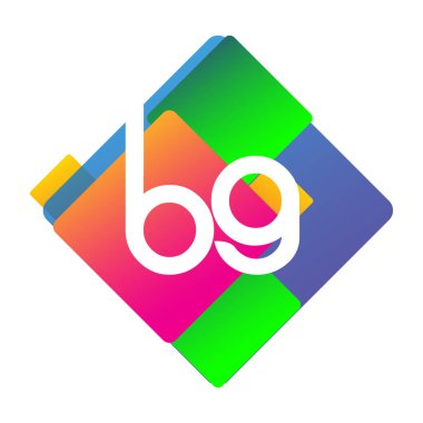 Renkli geometrik şekilli BG logosu, yaratıcı endüstri, web, iş ve şirket için harf kombinasyonu tasarımı.