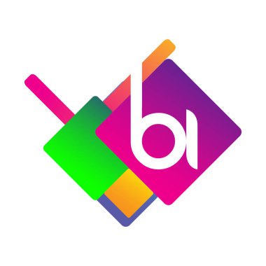 Renkli geometrik şekilli harf BI logosu, yaratıcı endüstri, web, iş ve şirket için harf kombinasyonu tasarımı.
