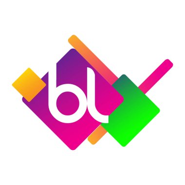 Renkli geometrik şekilli BL logosu, yaratıcı endüstri, web, iş ve şirket için harf kombinasyonu tasarımı.