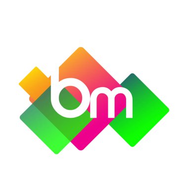 BM harfi renkli geometrik şekilli logo, yaratıcı endüstri, web, iş ve şirket için harf kombinasyonlu logo tasarımı.